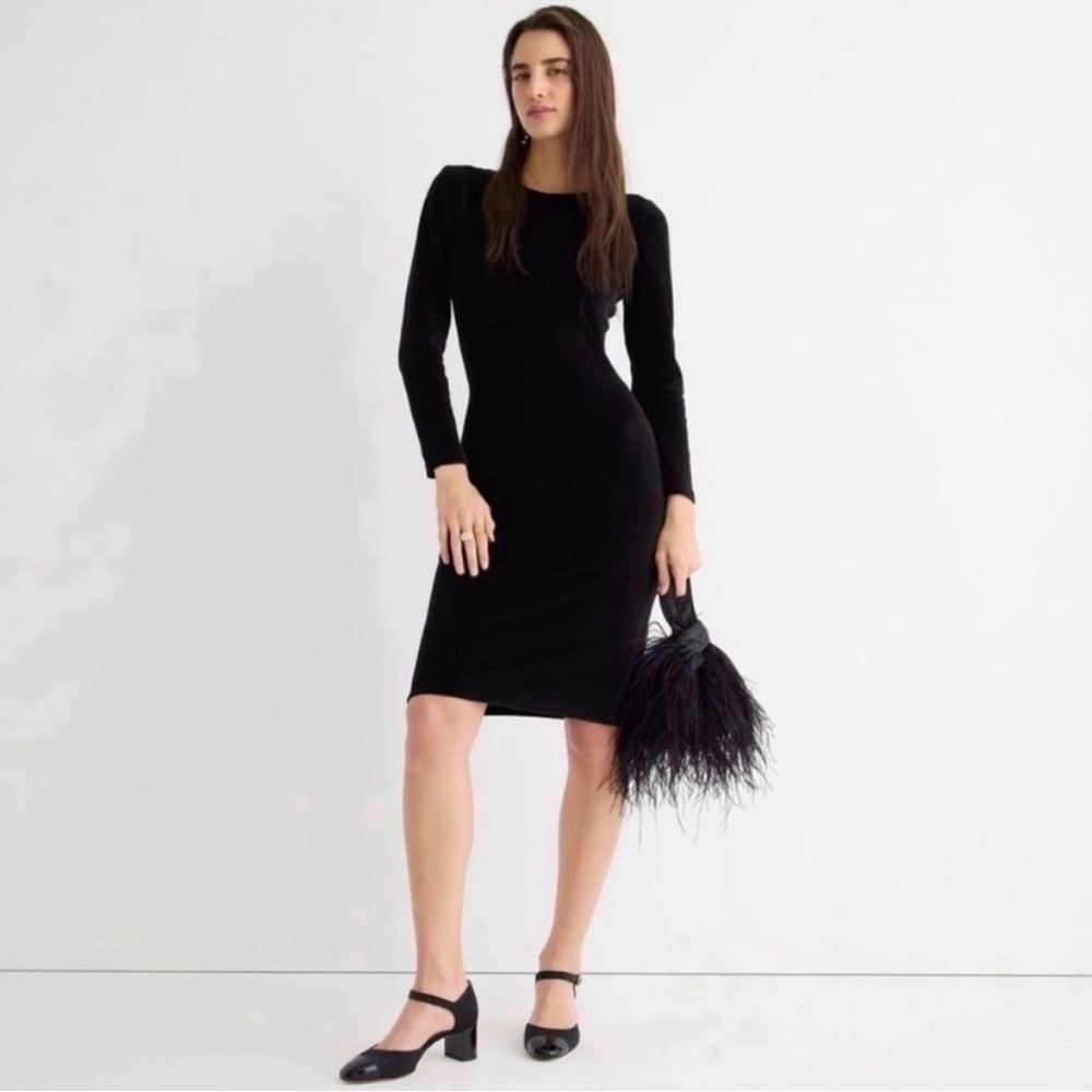 J. Crew Black Long-Sleeve Velvet Sheath Dress